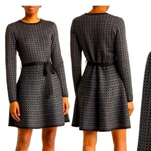 NEW Max Studio Fit & Flare Sweater Dress Black & Charcoal Coin Size Large